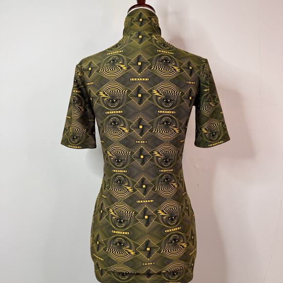 Kwaidan Editions Stretch Top Yellow Geometric Size XS Zip Y2K Psychedelic Techno - Picture 6 of 9